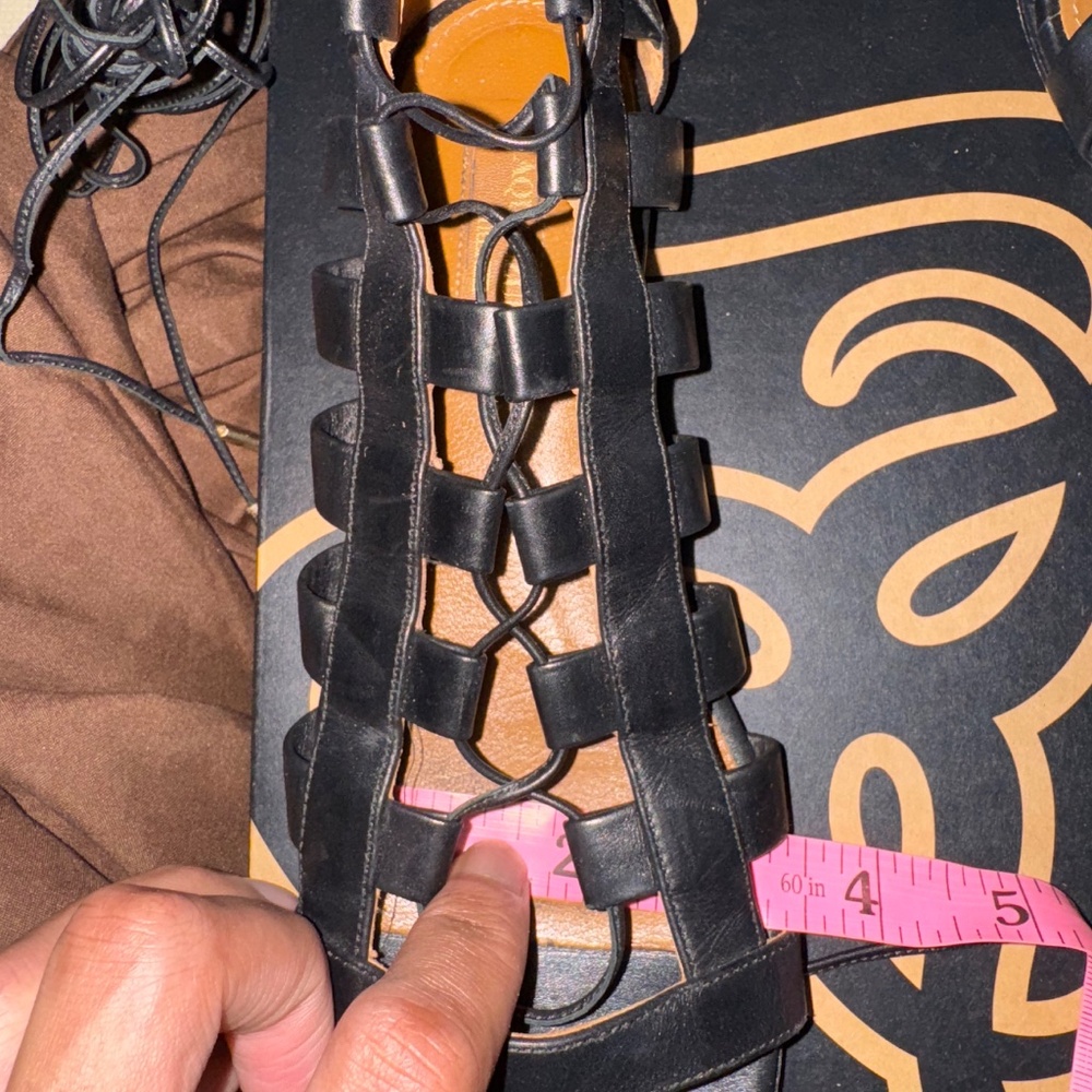 Aquazzura Firenze Amazon Gladiator black Leather Lace-Up Flats size EU 36 - Picture 5 of 8